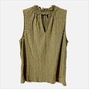 Michael Michael Kors Sleeveless Textured Fabric Keyhole Front Blouse Olive Green